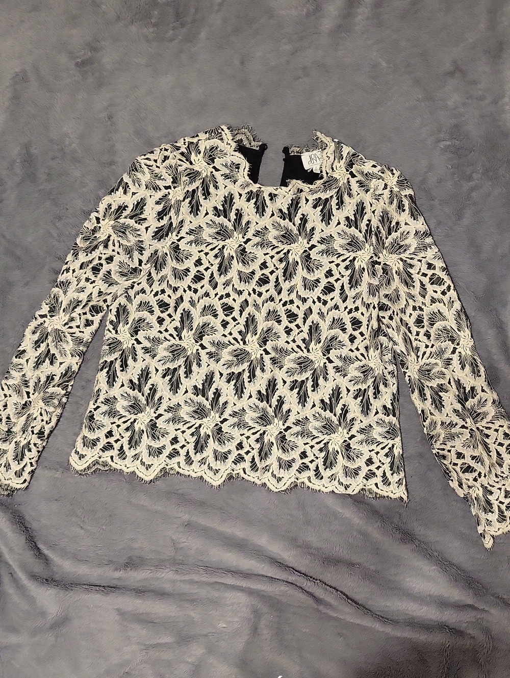 Cream Floral Lace Blouse with Black Underlay